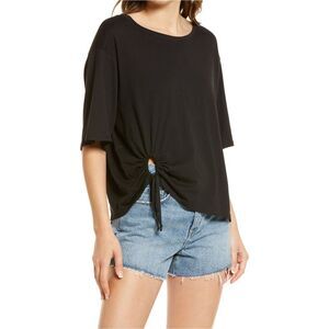 Treasure & Bond Womens Keyhole Basic T-Shirt, black, XL